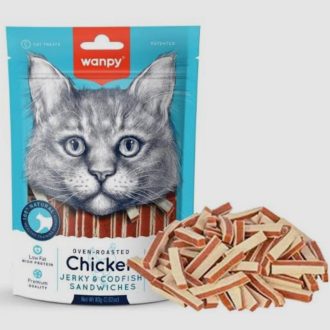 تشویقی گربه ونپی مدل Chicken Jerky & Codfish Sandwiches وزن 80 گرم