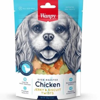 تشویقی سگ ونپی با طعم مرغ مدل بیسکوییت با دور پیچ مرغ CHICKEN JERKY & BISCUIT TWISTS